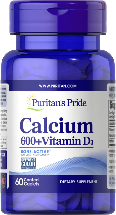 Puritan’s Pride Calcium Carbonate 600mg + Vitamin D 125IU Coated Caplets 60's