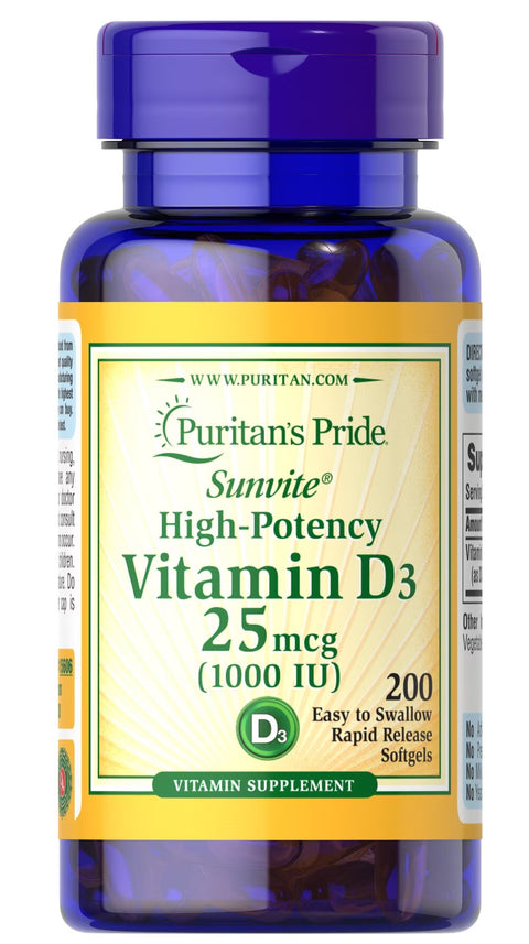 Puritan’s Pride Vitamin D3 25mcg (1000 IU) Softgel 200's