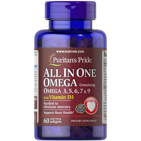 Puritan's Pride All in one Omega 3,5,6,7&9 & D3 Softgel 60's
