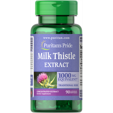 Puritan’s Pride Milk Thistle 1000 mg 4:1 Extract (Silymarin) Softgel 90's