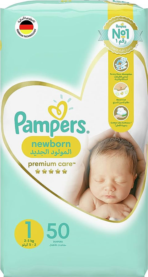 Pampers Premium Care Size 1 New born 50's (2-5Kg)