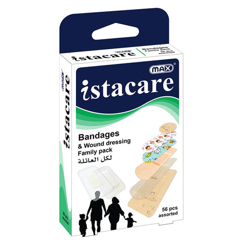 Max Istacare Family Pack (Bandages+Dressing) 56pc/Box Assorted