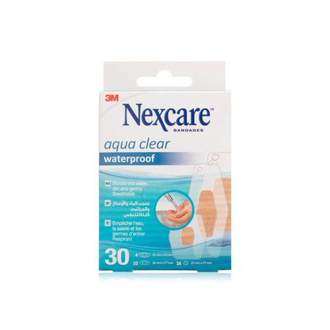 3M Nexcare Aqua Clear Waterproof Bandages – Assorted Bandages – 30 Bandages